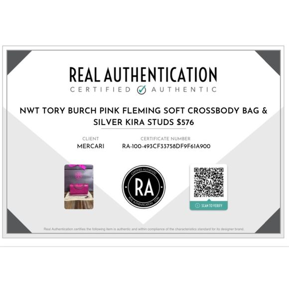 AUTH. NWT Tory Burch Pink Fleming Soft Crossbody Bag & Silver Kira Studs $576 - Picture 3 of 17